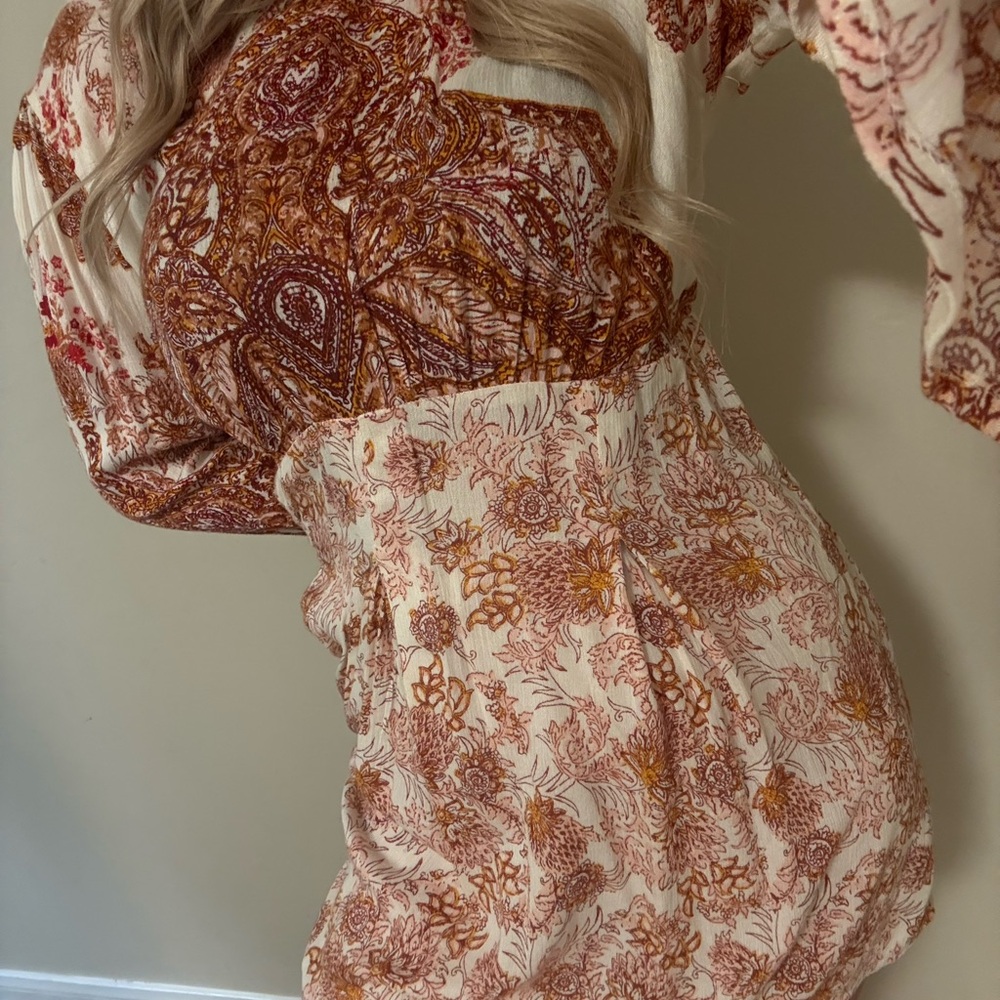 Free People Floral Print Dress - Cream and Brown